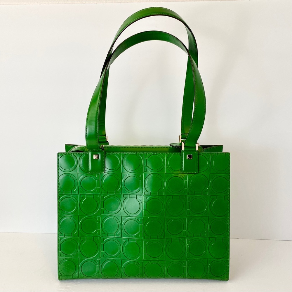 Salvatore Ferragamo Gancino Green Square Tote Shoulder Bag